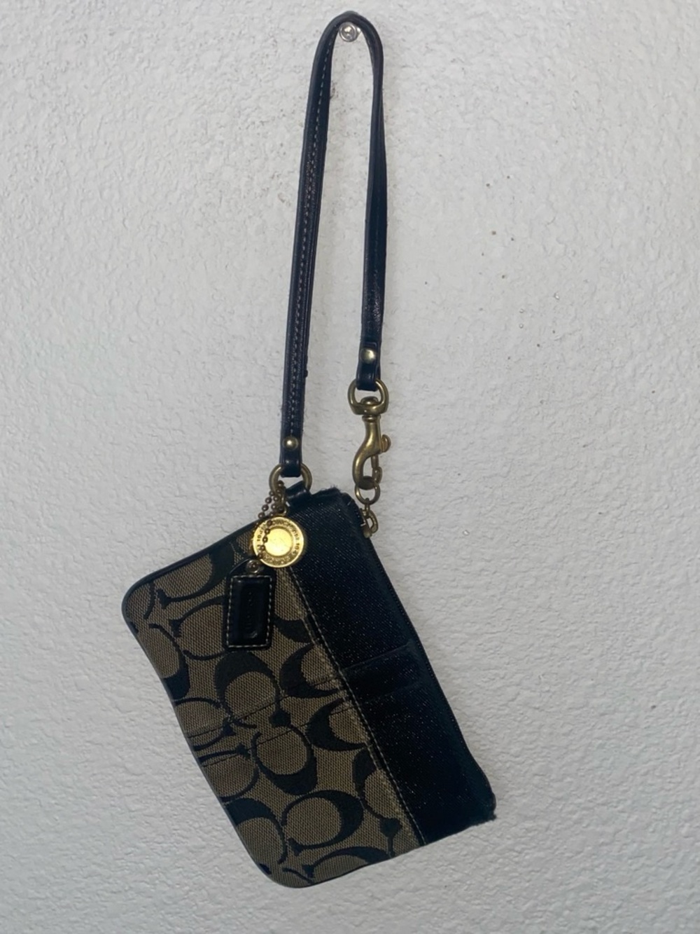 Coach Canvas Wristlet in Brown and Black